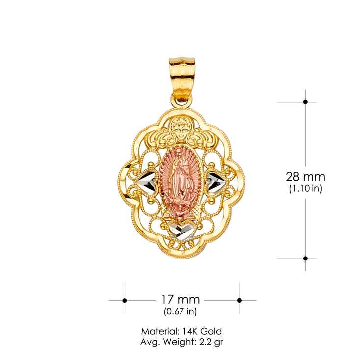 14K Gold Guadalupe Religious Pendant