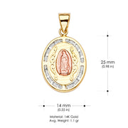 14K Gold CZ Guadalupe Medal Religious Pendant