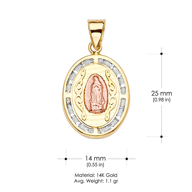 14K Gold CZ Guadalupe Medal Religious Pendant