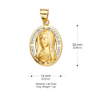 14K Gold CZ Guadalupe Medal Religious Pendant