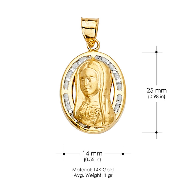 14K Gold CZ Guadalupe Medal Religious Pendant