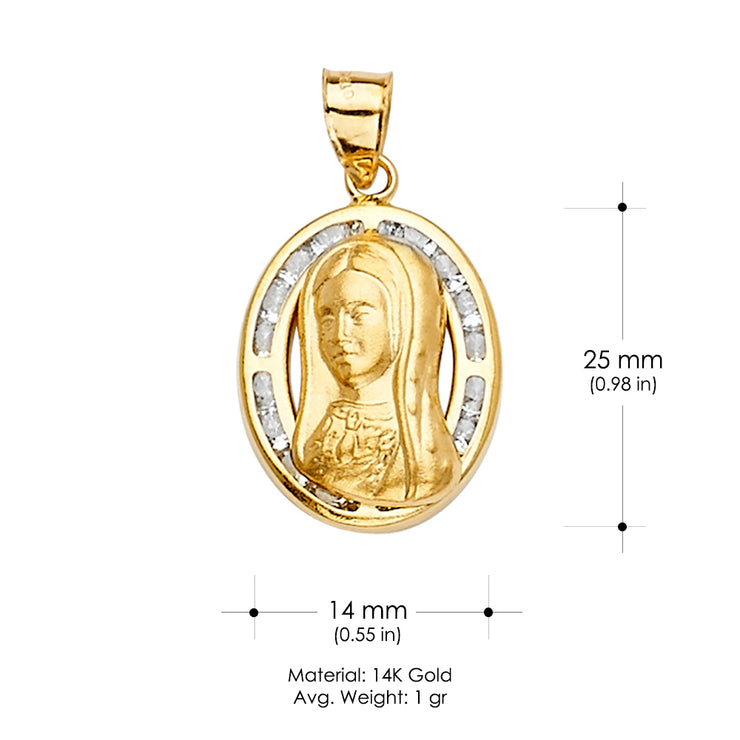 14K Gold CZ Guadalupe Medal Religious Pendant