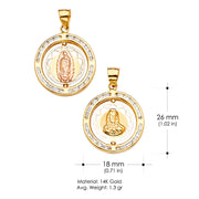 14K Gold Spinning Medal Religious Pendant