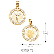 14K Gold Spinning Medal Religious Pendant