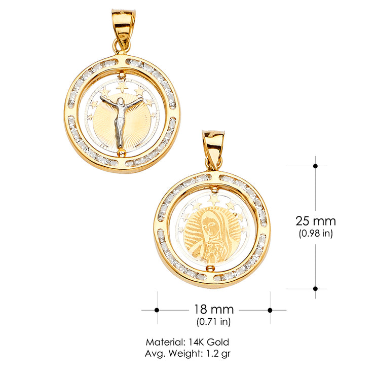 14K Gold Spinning Medal Religious Pendant