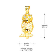 14K Gold Owl Lucky Charm Pendant