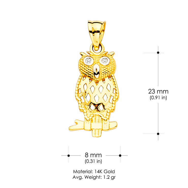 14K Gold Owl Lucky Charm Pendant
