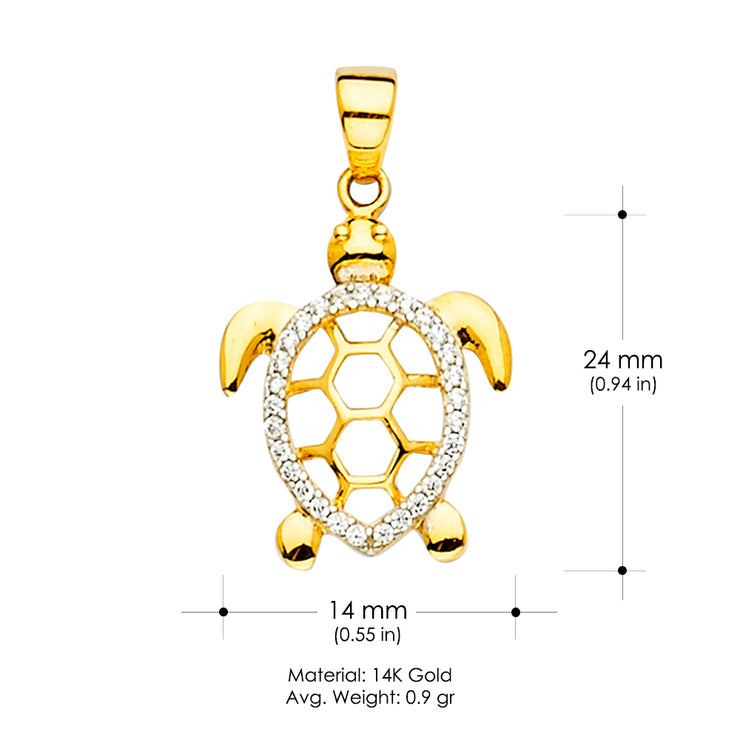 14K Gold Sea Turtle Charm Pendant