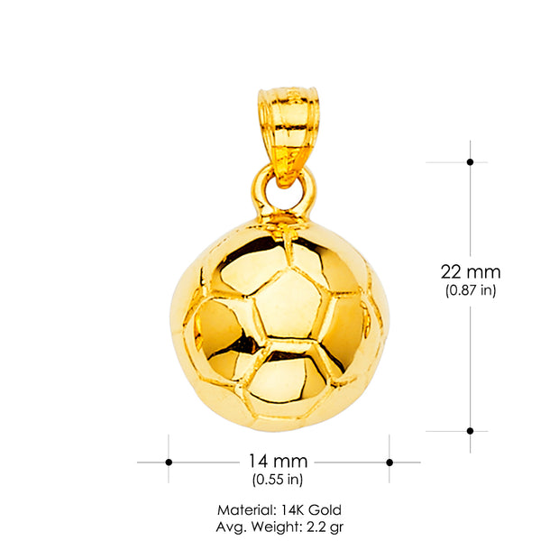 14K Gold Soccer Sports ball Charm Pendant
