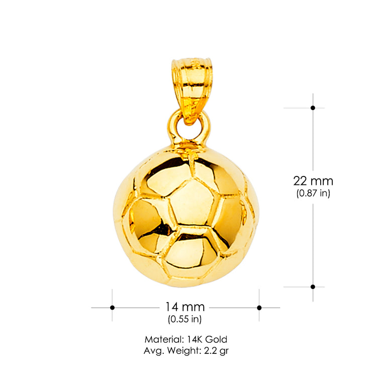 14K Gold Soccer Sports ball Charm Pendant