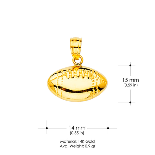 14K Gold Football Sports Charm Pendant