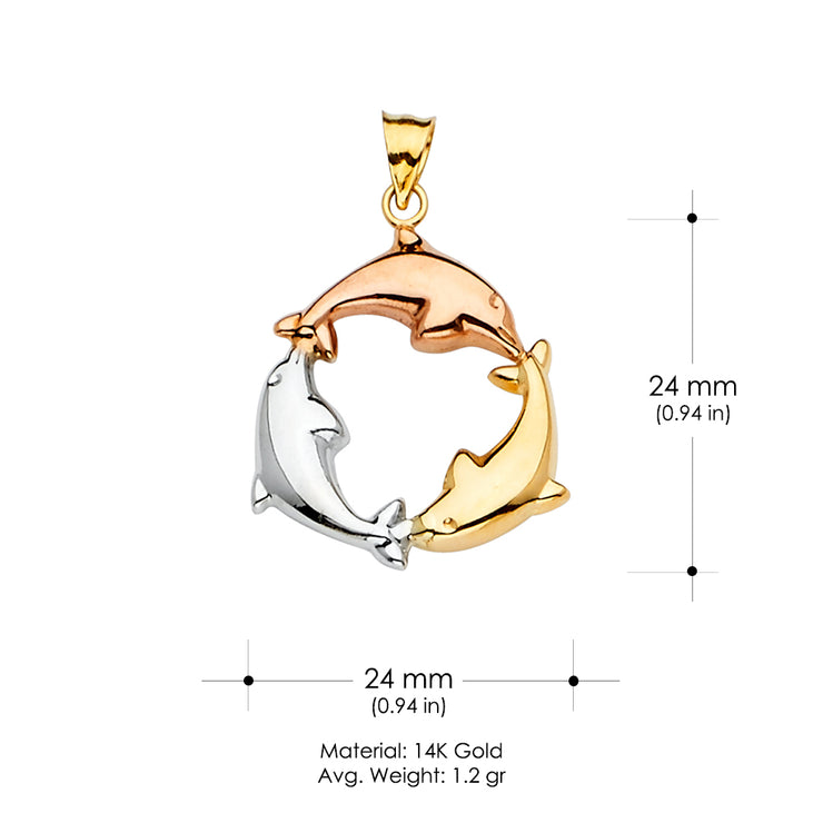 14K Gold Dolphin Charm Pendant