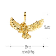 14K Gold Flying Owl Lucky Charm Pendant