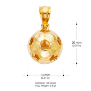 14K Gold Soccer Sports Ball Charm Pendant