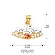 14K Gold Miss 15 Anos Quinceanera CZ Charm Pendant