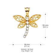 14K Gold Dragon Fly Charm Pendant