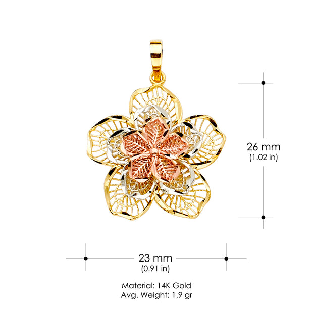 14K Gold Filigree Flower Charm Pendant