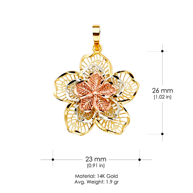14K Gold Filigree Flower Charm Pendant