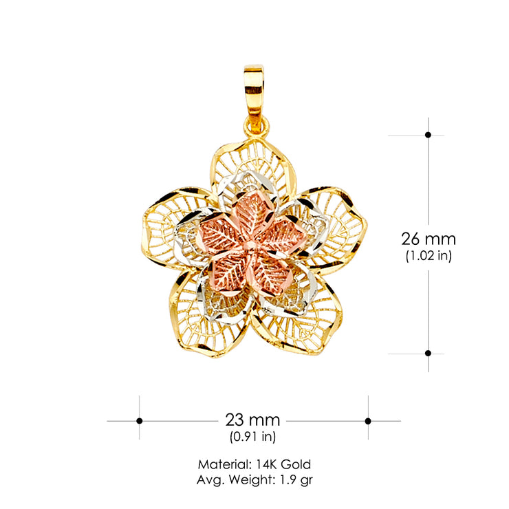14K Gold Filigree Flower Charm Pendant