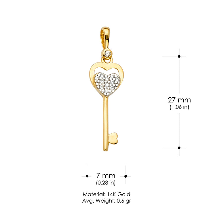 14K Gold CZ Key Charm Pendant
