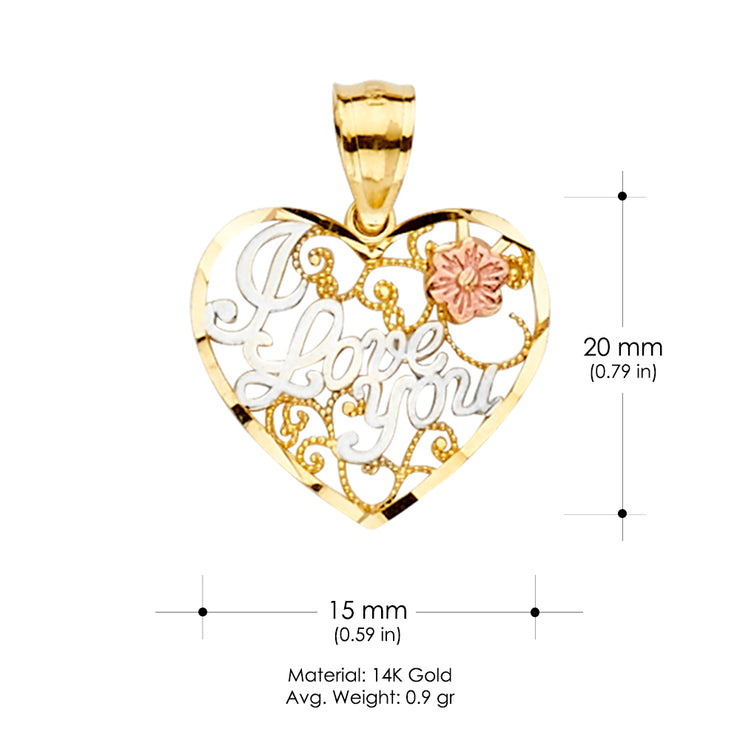 14K Gold 'I Love You' Heart Charm Pendant