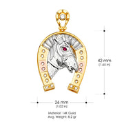 14K Gold CZ Horse Shoe Charm Pendant