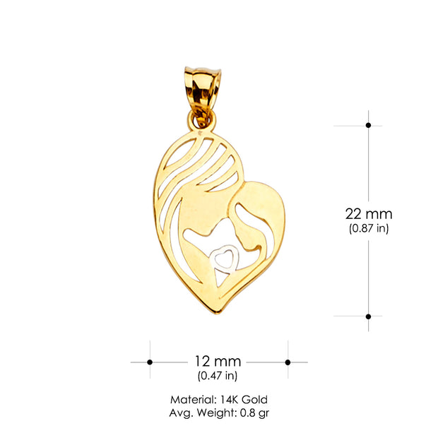 14K Gold Mom & Child Charm Pendant