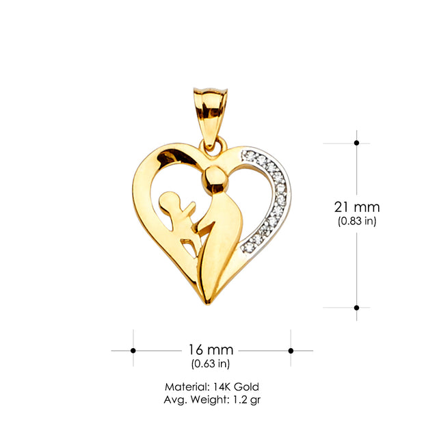 14K Gold CZ Mom & Child Charm Pendant