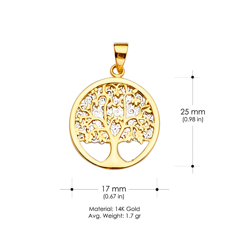 14K Gold Family tree Charm Pendant