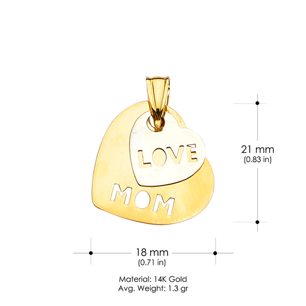 14K Gold Mom Love Charm Pendant