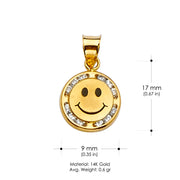 14K Gold CZ Smiley Charm Pendant