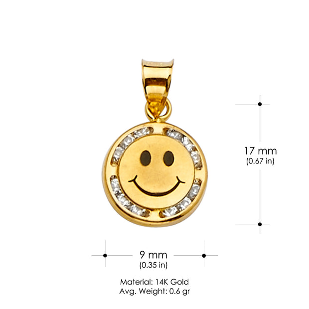 14K Gold CZ Smiley Charm Pendant