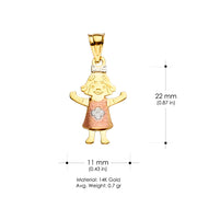 14K Gold Smiley Girl Charm Pendant