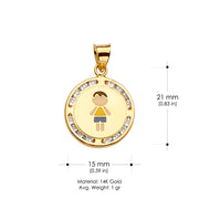 14K Gold CZ Enamel Boy Charm Pendant