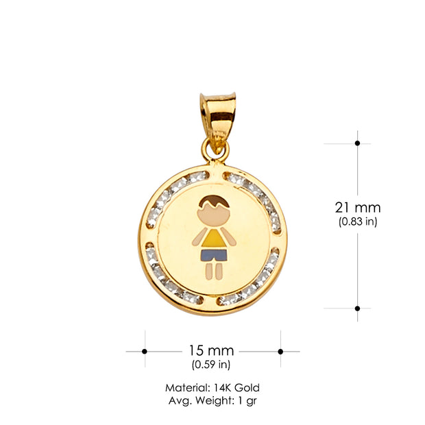 14K Gold CZ Enamel Boy Charm Pendant