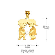 14K Gold Girl and Boy heart Charm Pendant