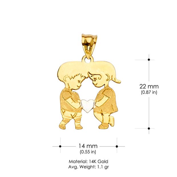 14K Gold Girl and Boy heart Charm Pendant