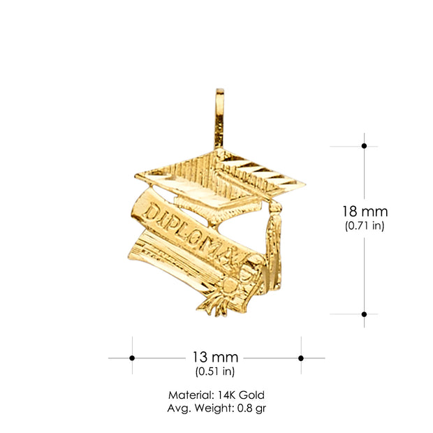 14K Gold Graduation Diploma Charm Pendant