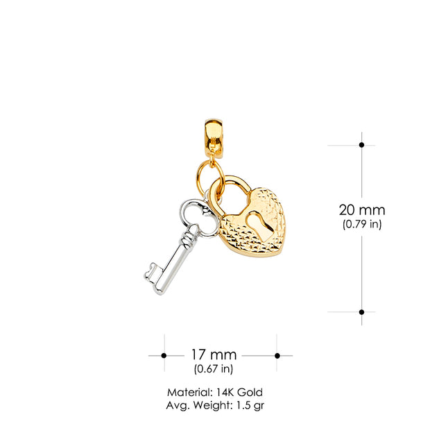 14K Gold Key & Lock Mix & Match Charm Pendant