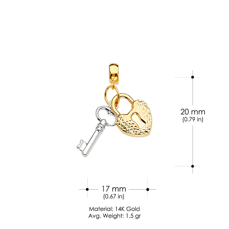 14K Gold Key & Lock Mix & Match Charm Pendant
