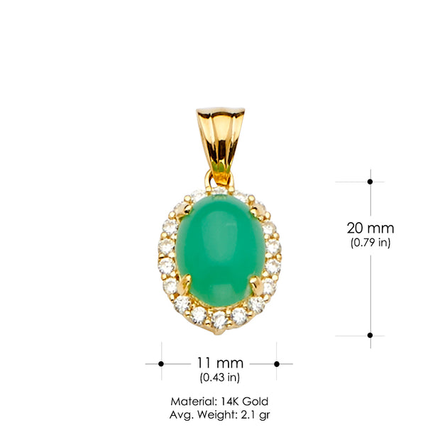 14K Gold Jade Gemstone Charm Pendant
