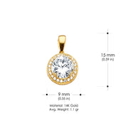 14K Gold CZ Charm Pendant