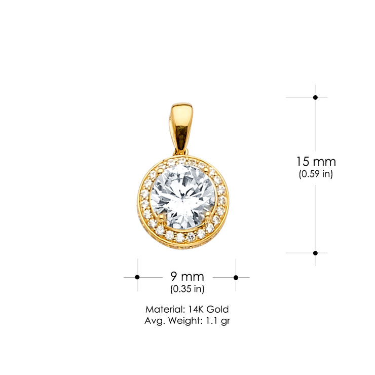 14K Gold CZ Charm Pendant