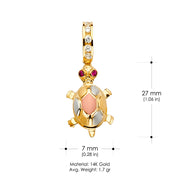 14K Gold CZ Turtle Charm Pendant