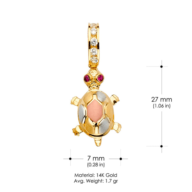 14K Gold CZ Turtle Charm Pendant