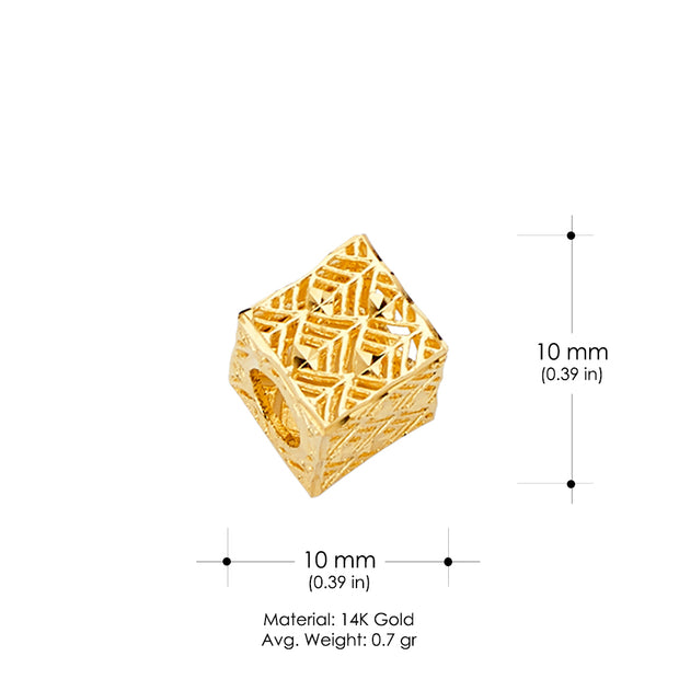 14K Gold Filigree Dice Slider Mix & Match Charm Pendant