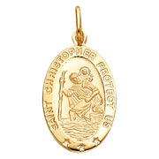 14K Gold St. Christopher Protect Us Pendant with 1.2mm Singapore Chain