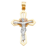 14K Gold Crucifix Cross Pendant with 1.2mm Singapore Chain