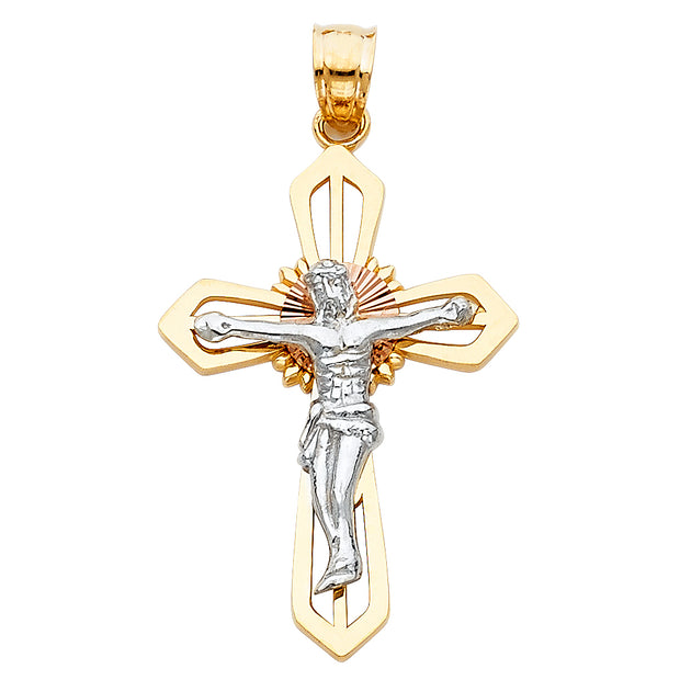 14K Gold Crucifix Cross Pendant with 1.2mm Singapore Chain