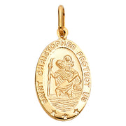 14K Gold St. Christopher Protect Us Religious Charm Pendant with 0.8mm Box Chain Necklace